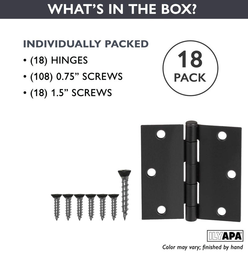 Ilyapa 18 Pack Black Door Hinges for Doors, 3.5 x 3.5 Inch Matte Black Interior Door Hinges, 3 1/2 Inch with Square Corners - Image 3
